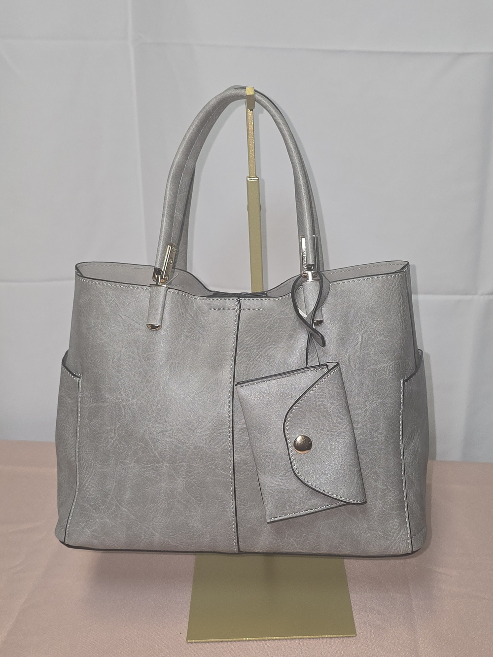 Classic Gray Tote Handbag with Cardholder With Jewelry Surprise & Free Gift